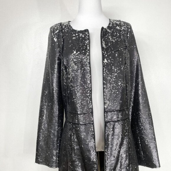 FAITH CONNEXION BLACK SILVER GLITTER ALL OVER SEQUINS COAT DRESS - M - Picture 6 of 12